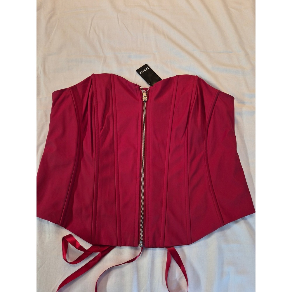 NEW Torrid‎ Red Corset Top Front Zip Lace Up Back Boned Strapless Sweetheart 1X